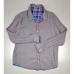 Chubbies Flip Reverse‎ It Reversible Dinosaur Pearl Snap Plaid Shirt Mens XL.